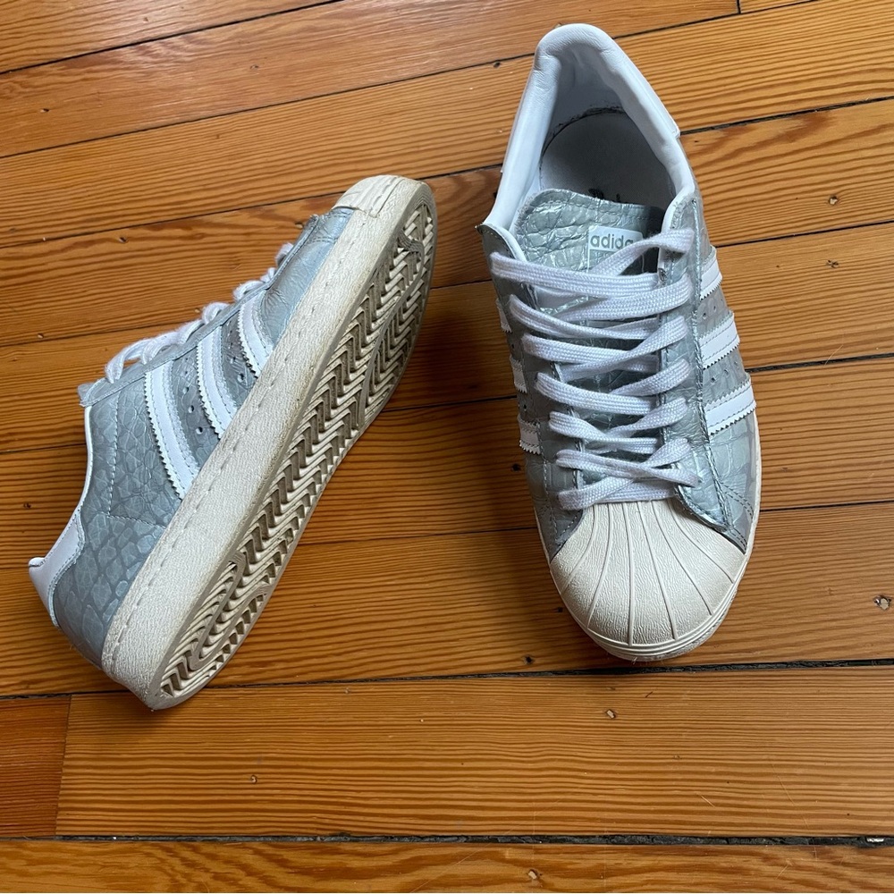 Adidas Superstar Leather Low Top Sneakers Wonder Silver Sz 7.5 - Picture 8 of 8